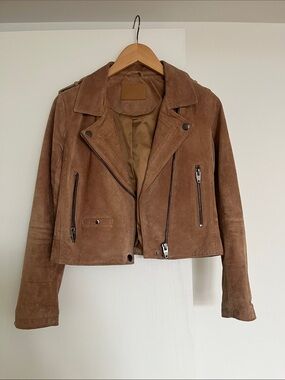 Women's Cropped Suede Moto Jacket - Brown